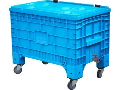 Контейнер 1017х636х793 сплошной, на колёсах, с крышкой на петлях, с КШ 1 внешняя резьба сини, арт. B-Box 1065 Mini голубой WСH КШ1, код: 25580