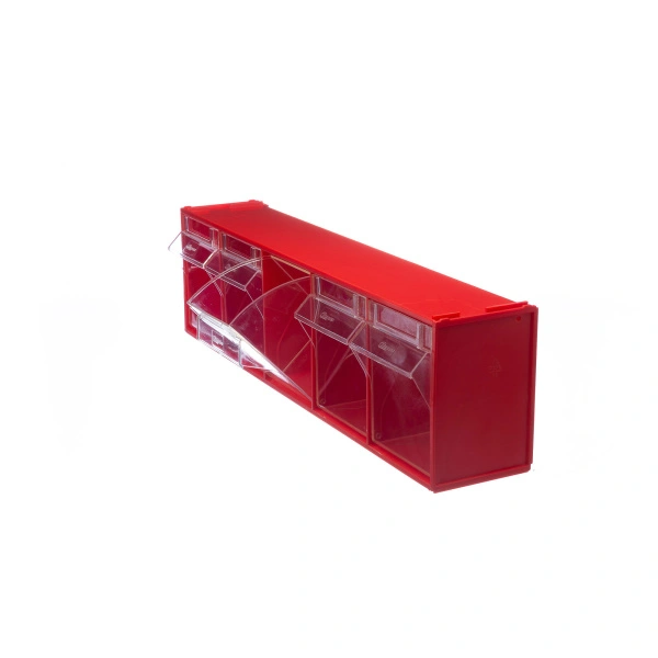 Короб откидной Стелла-техник F-600-5 , 600х140х168мм, 5 ячеек, красный, прозрачный