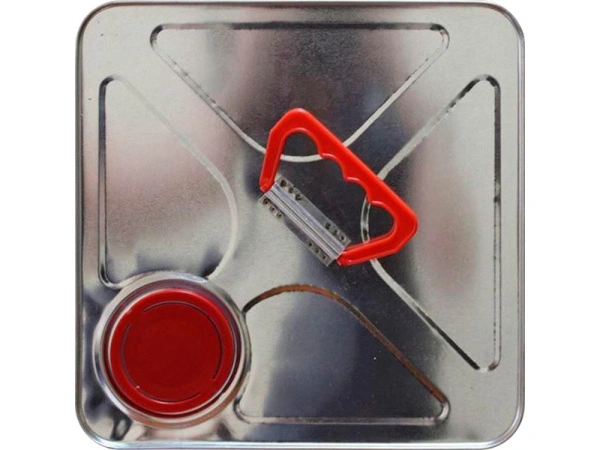 Канистра металл 10л квадратная с ручкой пластик с отверстием под берикап 42мм, арт. КМ-10н без берикапа 42мм, код: 12905